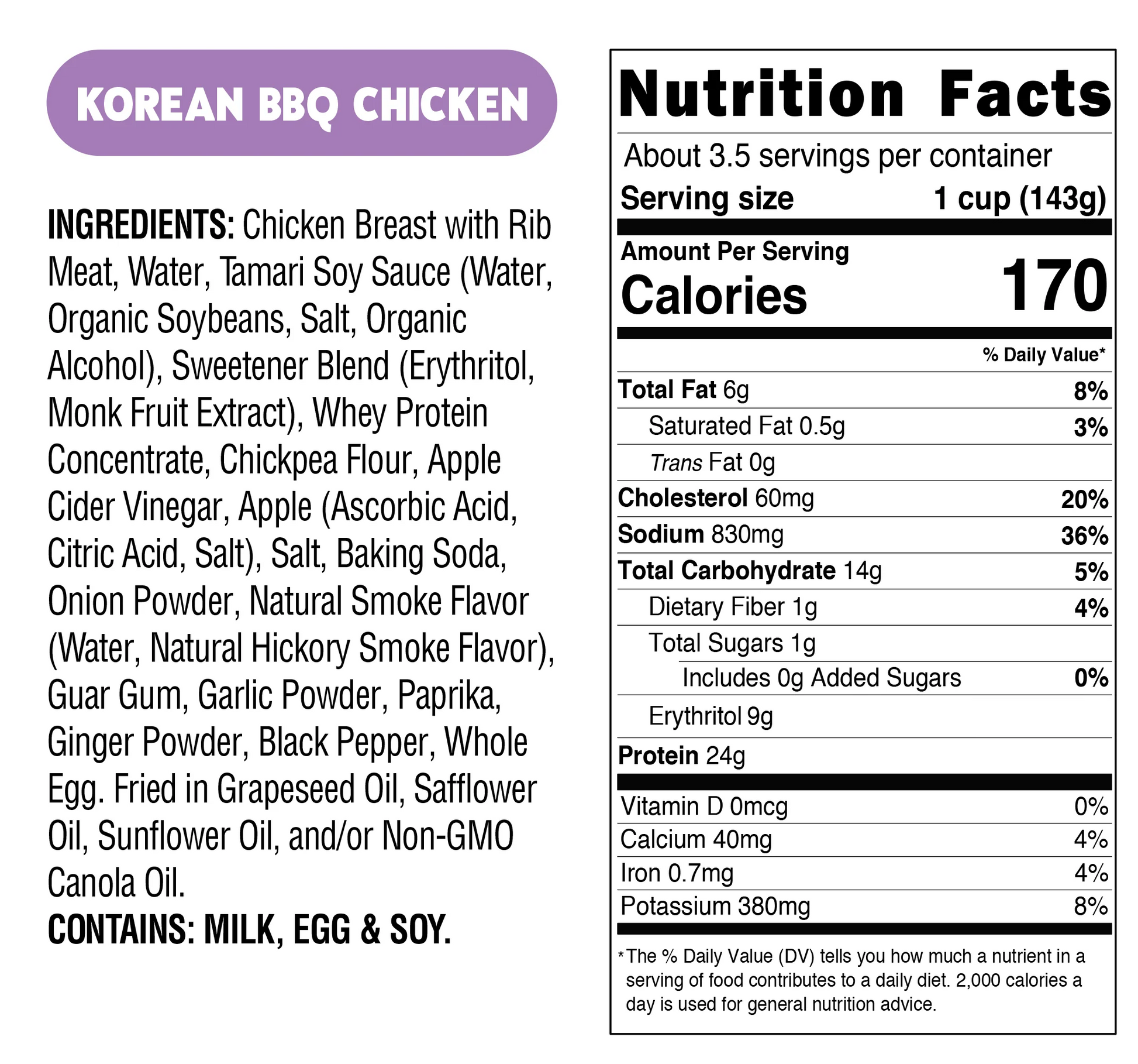 Real Good Foods Korean BBQ Style Chicken Nutrition Facts and Ingredients